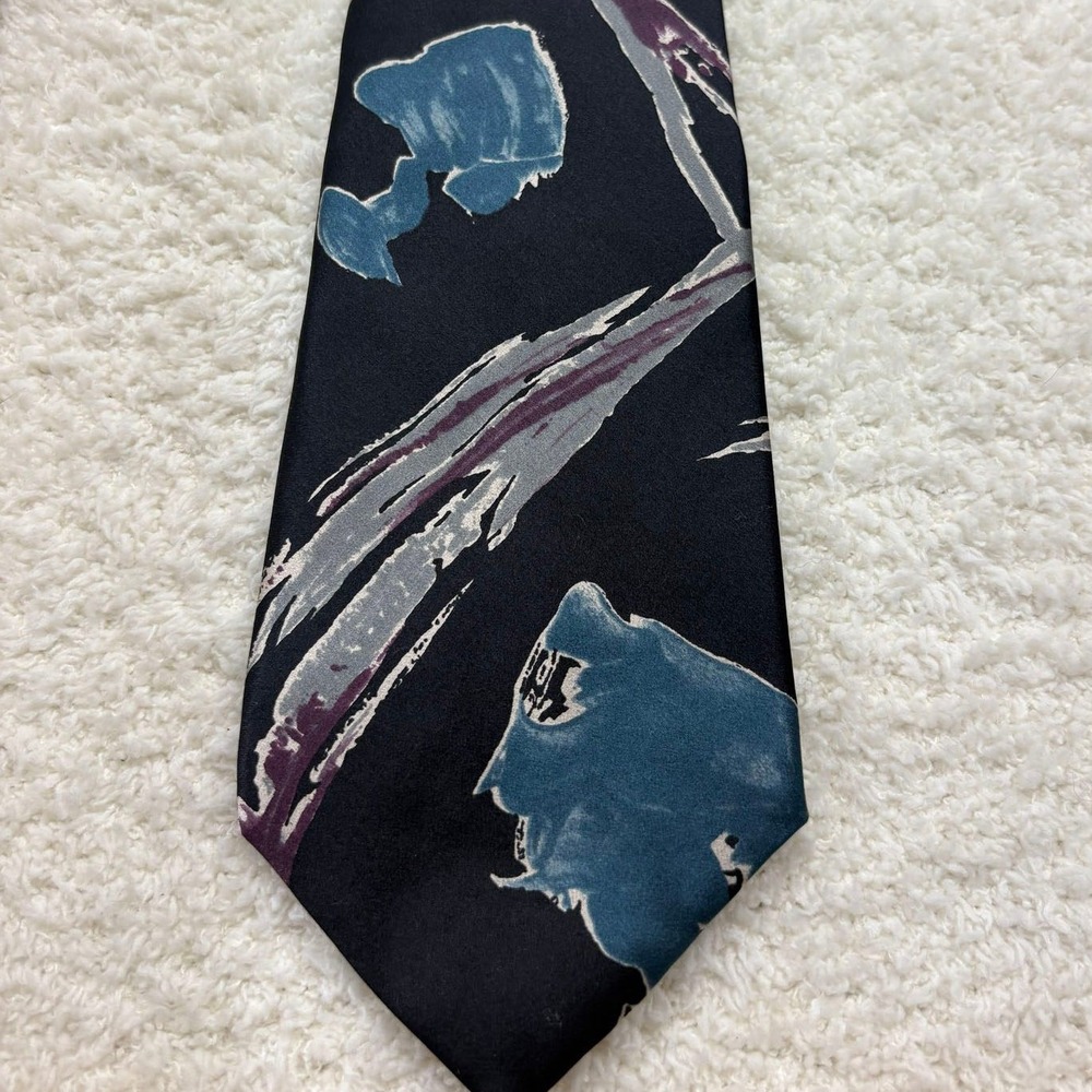 Stafford Necktie Tie Mens Black Excellent Abstract Silk Vintage Retro Wide